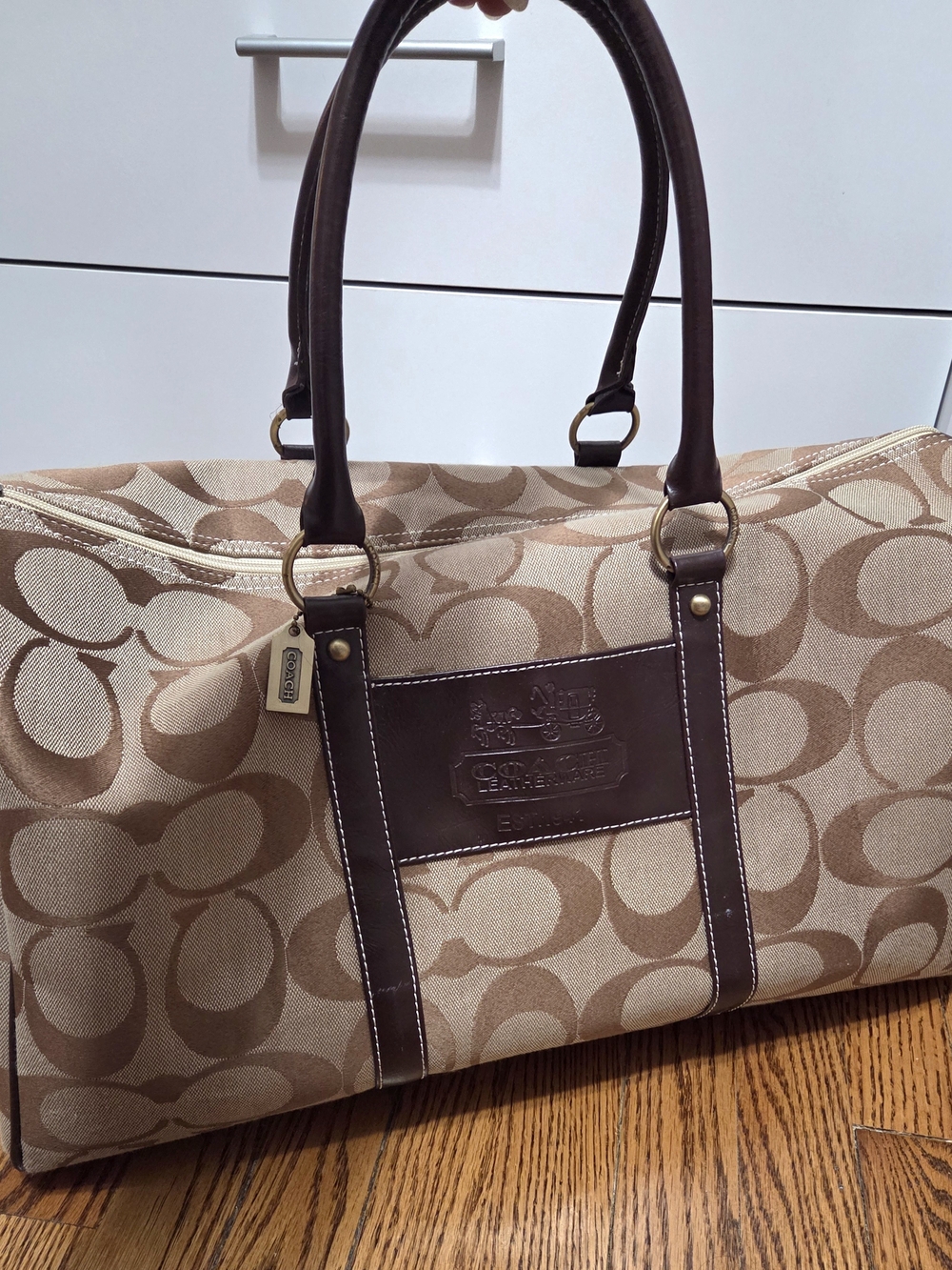 Coach Canvas Travel Duffel in Khaki and Dark Brown